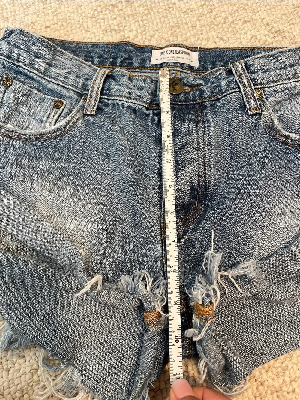 One Teaspoon Light Blue Frayed Hem Denim Shorts